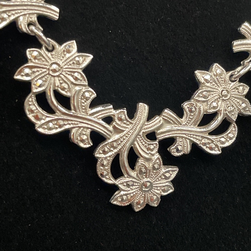 Sterling Silver 925 And Marcasite Necklace B&K 15" Art Deco Vintage 19.86g - Picture 5 of 13